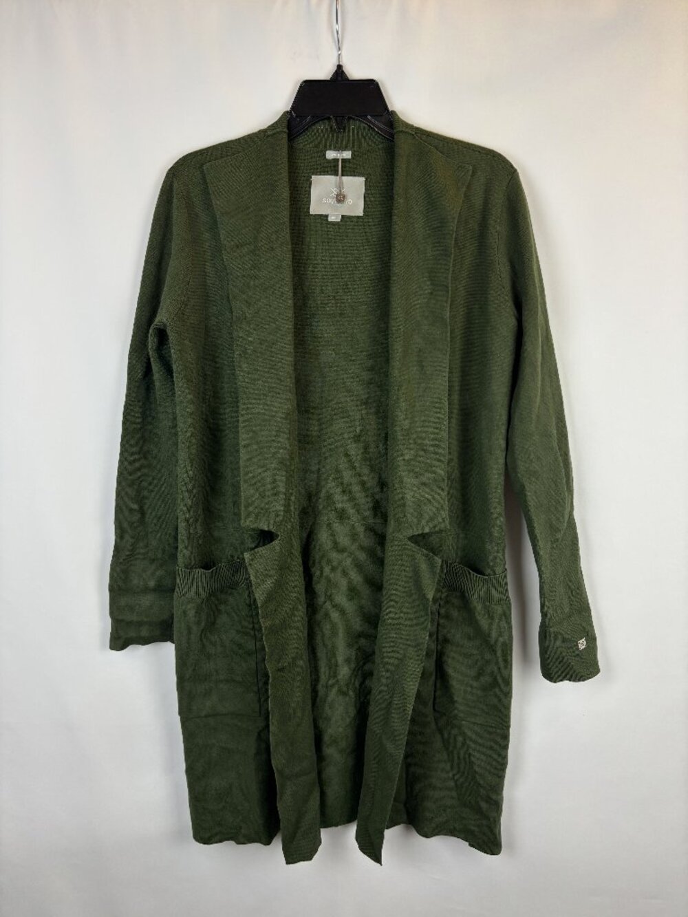 XS Soia & Kyo Tall Cardigan Forest Green Soft Open Cardigan Pockets Logo Decal